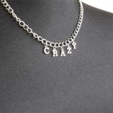 Gri Crazy Yazılı Harfli 45 cm Zincirli Hediyelik Bayan Kolye Takı
