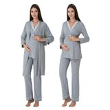Gri Dantel Detaylı Sabahlıklı Hamile Lohusa Pijama Takımı Effort, L, EF3054-198.042.719.442