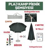 Gri Deniz Balkon Havuz Plaj Şemsiyesi + Bidon +Kazık +Çanta