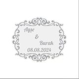 Gri Desenli Kına Nişan Düğün 3X3 Cm Özel Etiket / 50 Adet Sticker