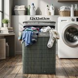 GRİ DİKDÖRTGEN 2 BÖLMELİ 52X32CM Y:63CM BAMBU AHŞAP KİRLİ ÇAMAŞIR SEPETİ KUMAŞ ÇANTALI İP KULP (5000