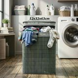 Gri Dikdörtgen 2 Bölmeli 52X32cm Y:63cm Bambu Ahşap Kirli Çamaşır Sepeti Kumaş Çantalı İp Kulp (5067)