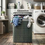 Gri Dikdörtgen 2 Bölmeli 52X32cm Y:63cm Bambu Ahşap Kirli Çamaşır Sepeti Kumaş Çantalı İp Kulp (5433)
