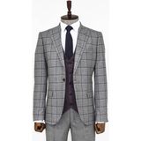 Gri Ekose Ceketli Slim Fit Takım Elbise - 48