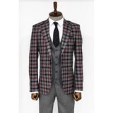 Gri Ekose Ceketli Slim Fit Takım Elbise - 54
