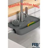 Gri Elastik Musluk Matı, Su Tutucu ve Düzenleyici, Kaydırmaz Taban - Antrasit - Seçenek 1