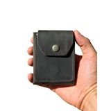 Gri Erkek Cüzdan Hakiki Deri El Yapımı Nakit Bölmeli Kartlık | Minimal Boyut / Çıtçıtlı Kapama