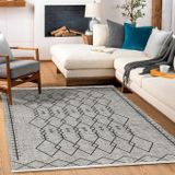 Gri Etnik Modern Geometrik Etnik Eskitme Desenli Boho Makinada Yıkanabilir Hafif Hav Toz Vermez Leke Tutmaz Kaymaz Taban Dijital Makine Baskı Halı Oturma Odası Salon Yolluk Koridor Mutfak Halısı