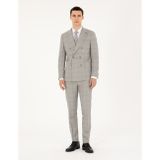 Gri Ex. Slim Fit Ekose Kruvaze Takım Elbise