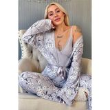 Gri Flore Exclusive Örme Sabahlıklı Kadın Pijama Takımı - S - M