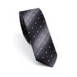Gri Füme ve Siyah Verev Desenli Dokuma Kumaş Mendilli Slim Fit Kravat // SDK-240803 SDK240803