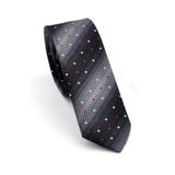 Gri Füme Ve Siyah Verev Desenli Dokuma Kumaş Mendilli Slim Fit Kravat // Sdk-240803