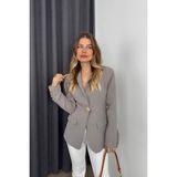 Gri Gold Rose Düğme Detaylı Hakim Yaka Blazer Ceket