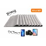 Gri Gözlük Temizleme Bezi, Gri, Mikrofiber, 10'lu Set, Telefon Kamera Tablet Ekran Temizliği İçin