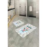 Gri Hayvanlı Banyo Halısı Klozet Takımı Paspas Seti BS266