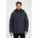 Gri Içi Kalın Kürklü Çıkartılabilir Kapüşonlu Rüzgar ve Su Geçirmez Mont&kaban - 2XL