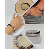 Gri Jasper & Oniks Taşı 8mm Unisex Tasarım Bileklik Hawaii Model (9808)