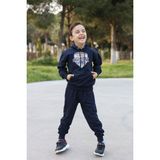 Gri Kapşonlu Çocuk Baskılı Eşofman Takımı Unisex - Lacivert - 15 - 16 Yaş