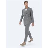 Gri Kareli Slim Fit Pamuk Karışımlı Takım Elbise