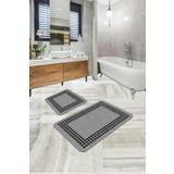 Gri Kazayağı Desenli Banyo Halısı Klozet Paspas Seti BS332