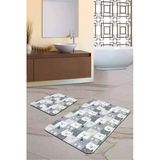 Gri Kedi Desenli Banyo Halısı Klozet 2'li Paspas Seti BS253