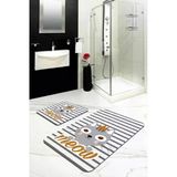 Gri Kedili Desen Banyo Halısı Klozet 2'li Paspas Seti BS259