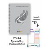 Gri Kelebek Spiralli Günlük Planlama Defteri - 100 Sayfa - 17X24 Planlayıcı Defter