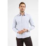 Gri Kendinden Desenli Sert Yaka Uzun Kol Cepsiz Slim Fit Pamuklu Gömlek 1004255283