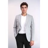 Gri Keten Dokulu Gold Renk Metal Düğmeli Slim Fit Erkek Blazer Ceket - Wessi - 6 Drop - 58 - Açık Gri - Gri