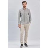 Gri Kısalabilir Kollu Armürlü Biritli Yaka Pamuklu Casual Slim Fit Dar Kesim Gömlek 1004240202