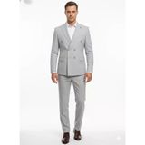 Gri Kruvaze İtalyan Kesim Erkek Takım Elbise – Slim Fit Modern Mikro Desen Kumaş