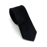 Gri Küp Desenli Siyah Dokuma Kumaş Mendilli Slim Fit Kravat // SDK-2605-1 GF2602-SDK2605-1