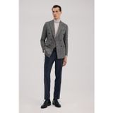 Gri Lacivert Kareli Slim Fit Kruvaze Takım Elbise