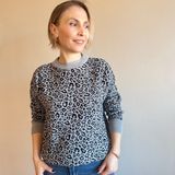 Gri Leopar Desenli Kazak - Standart - Gri - Siyah