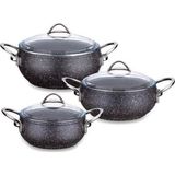 Gri Line Granit 6 Parça Midi Güveç Tencere Seti - Siyah - 16 x 18 x 20 cm