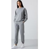 Gri Melanj Basic Pamuklu O Yaka Oversize Lastik Paça Kadın Eşofman Takım - 95287