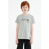 Gri Melanj Baskı Detaylı O Yaka Standart Kalıp Erkek Çocuk T-Shirt - 11145