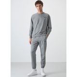 Gri Melanj Casual O Yaka Lastik Paça Pamuklu Erkek Oversize Eşofman Takımı - 85120