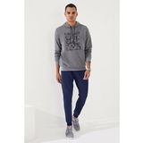 Gri Melanj Erkek Kamuflaj Desen Baskılı Standart Kalıp Kapüşonlu Sweatshirt-87884