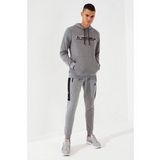 Gri Melanj Erkek Kanguru Cep Standart Kalıp Kapüşonlu Sweatshirt-87883