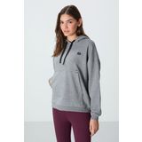Gri Melanj Kompakt Pamuklu Kalın Pürüzsüz Dokulu Kapüşonlu Oversize Fit Kadın Sweatshirt - 97291
