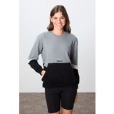 Gri Melanj Kompakt Pamuklu Kalın Pürüzsüz Dokulu O Yaka Oversize Fit Kadın Sweatshirt - 97289