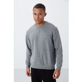Gri Melanj Kompakt Pamuklu Kalın Pürüzsüz Dokulu O Yaka Standart Fit Erkek Sweatshirt -88405