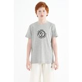 Gri Melanj Nakış İşleme Detaylı O Yaka Standart Kalıp Erkek Çocuk T-Shirt - 11115