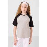Gri Melanj O Yaka Pamuklu Baskılı Oversize Fit Kız Çocuk T-Shirt - 75179 - 9 - 10 Yaş - Gb Melanj