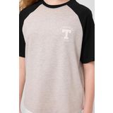 Gri Melanj O Yaka Pamuklu Baskılı Oversize Fit Kız Çocuk T-Shirt - 75179