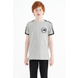 Gri Melanj Omuz Baskı Detaylı Standart Kalıp O Yaka Erkek Çocuk T-Shirt - 11121
