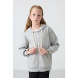 Gri Melanj Pamuklu İçi Tüylü Yumuşak Dokulu Standart Fit Nakışlı Kız Çocuk Sweatshirt - 75149