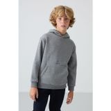 Gri Melanj Pamuklu Kalın İçi Tüylü Standart Fit Baskılı Erkek Çocuk Sweatshirt - 11215