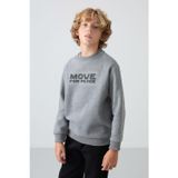 Gri Melanj Pamuklu Kalın İçi Tüylü Standart Fit Baskılı Erkek Çocuk Sweatshirt - 11216